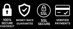 Secure checkout, money-back guarantee, SSL secure, and verified payments trust badges