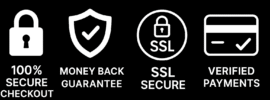 Secure checkout, money-back guarantee, SSL secure, and verified payments trust badges