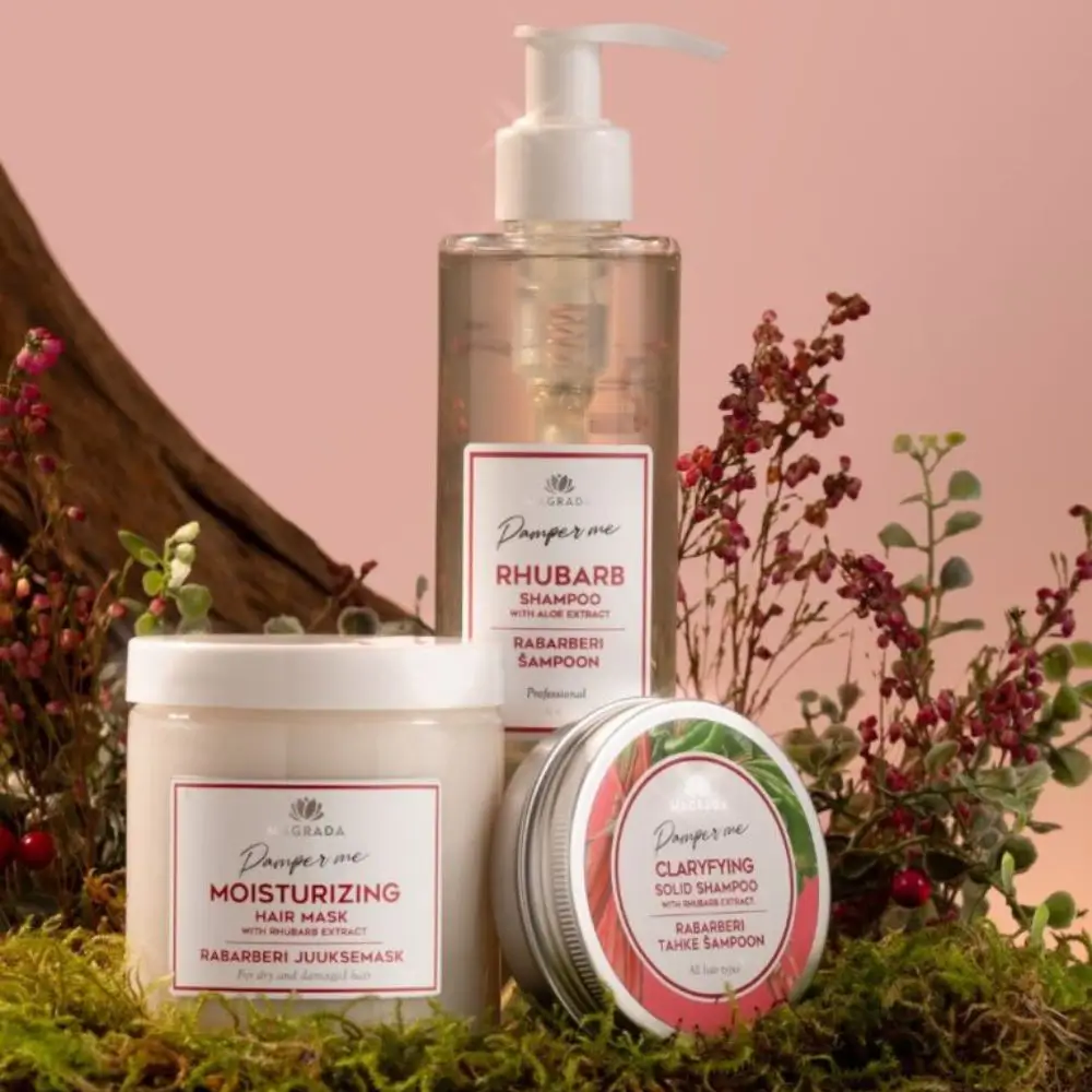 Deep Moisture Hair Set with rhubarb shampoo and hair mask for damaged hair