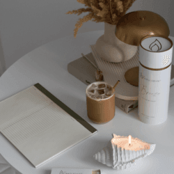 The Candledust aesthetic shell candle and workspace wellness decor